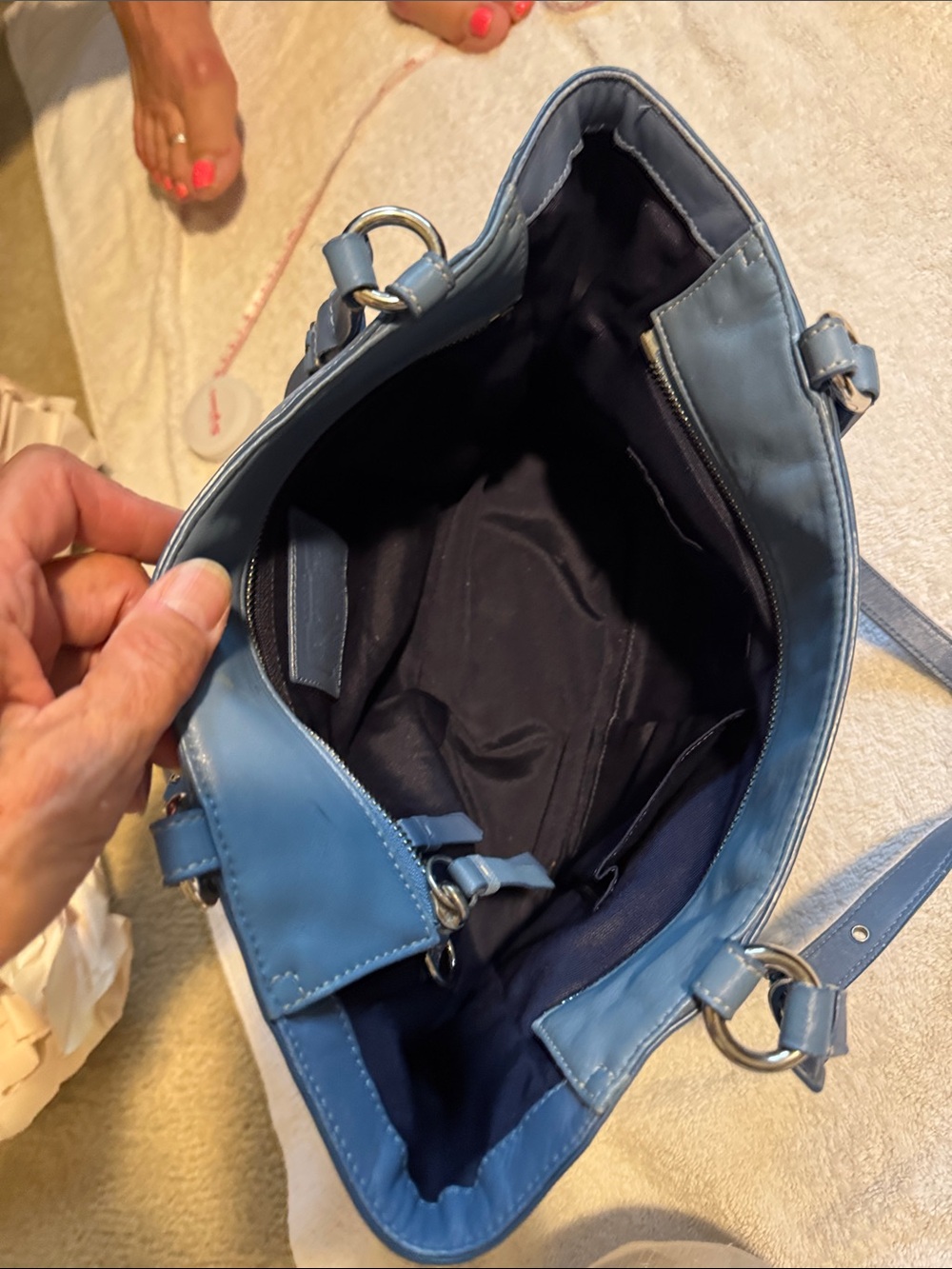 Coach Blue Leather Shoulder Tote - Picture 3 of 6